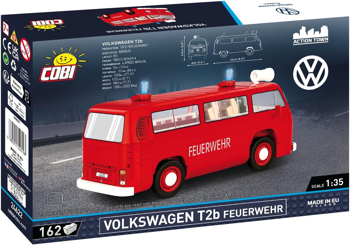 COBI Action Town Volkswagen T2B Feuerwehr Vehicle Building Set, 162 Pieces