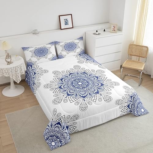 Miniatura 9 de Erosebridal Chic - Juego de edredón de flores tamaño Queen, juego de ropa de cama estética con mandala, juego de edredón gris turquesa, juego de