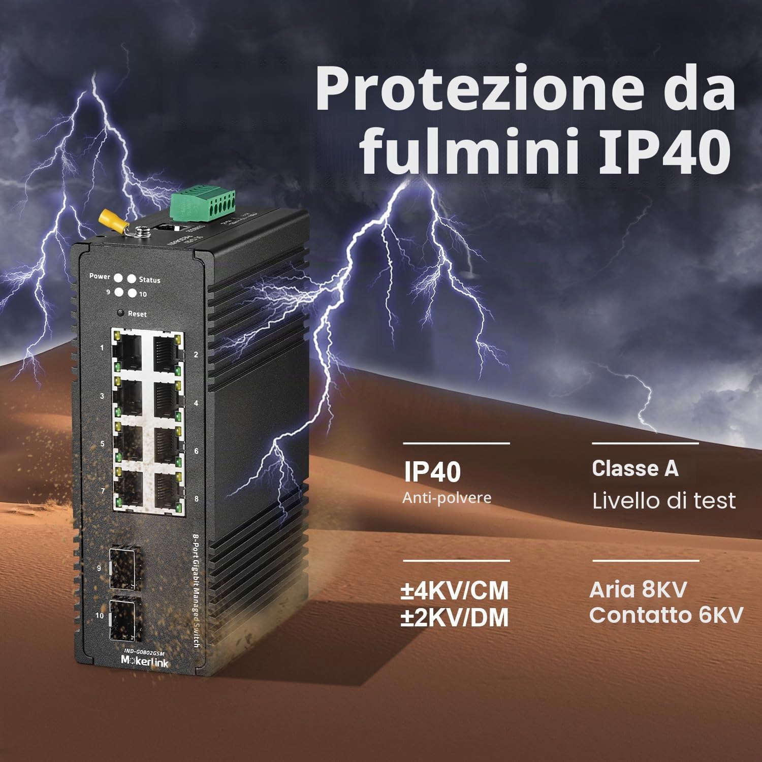 MokerLink Switch Ethernet a 8 porte Gigabit industriale DIN-Rail gestito, 2 porte SFP, capacità di commutazione 20 Gbps, switch di rete Web L2+ gestito IP40, con alimentatore di rete