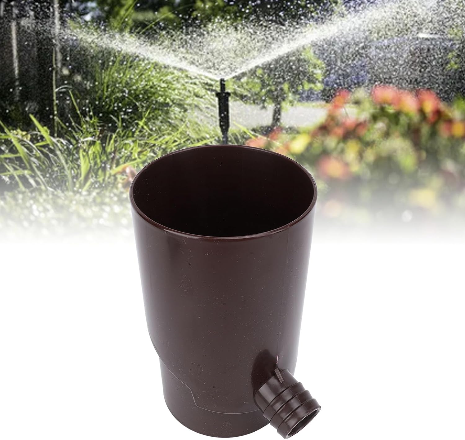 Jiawu Rain Diverter, Rainwater Collection System Fits for 10cm Downspout Diverter Colander, Rain Diverter Kit with Hose, Round Rainwater Diverter for Irrigation (Brown)