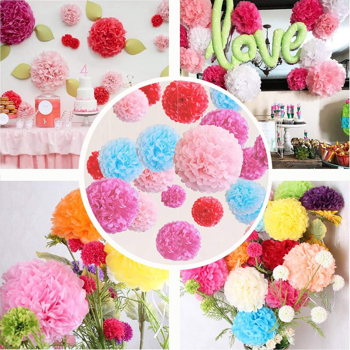 Paper Flower Pom Poms for Party Wedding Decoration Festival Birthday Baby Shower Christmas Garden Party Decoration,(Gray,30 cm)