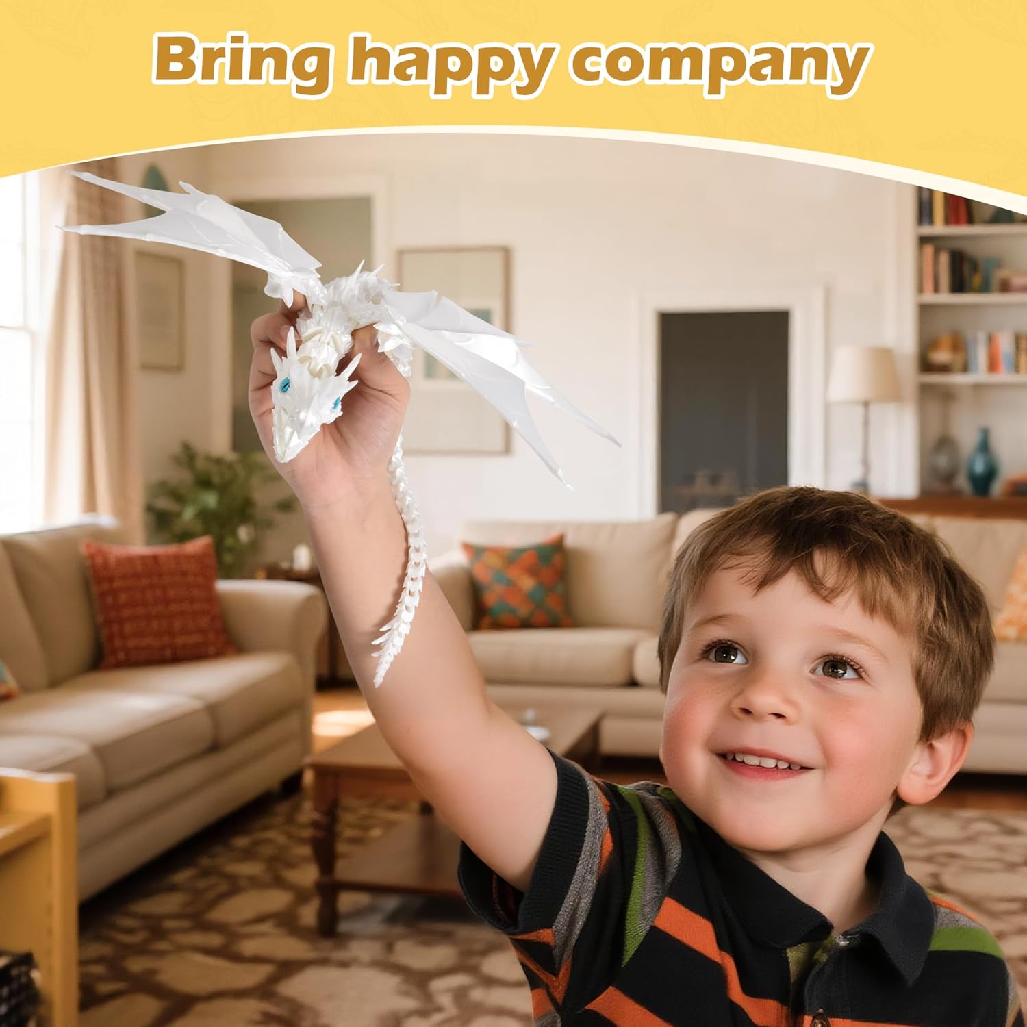 3D Printed Articulated Winged Dragon Toy, Flexible Fidget Dragon Figure for Kids & Adults, Luminous White Crystal Dragon Model, Stress Relief Desk Decor, Gift for Dragon Lovers