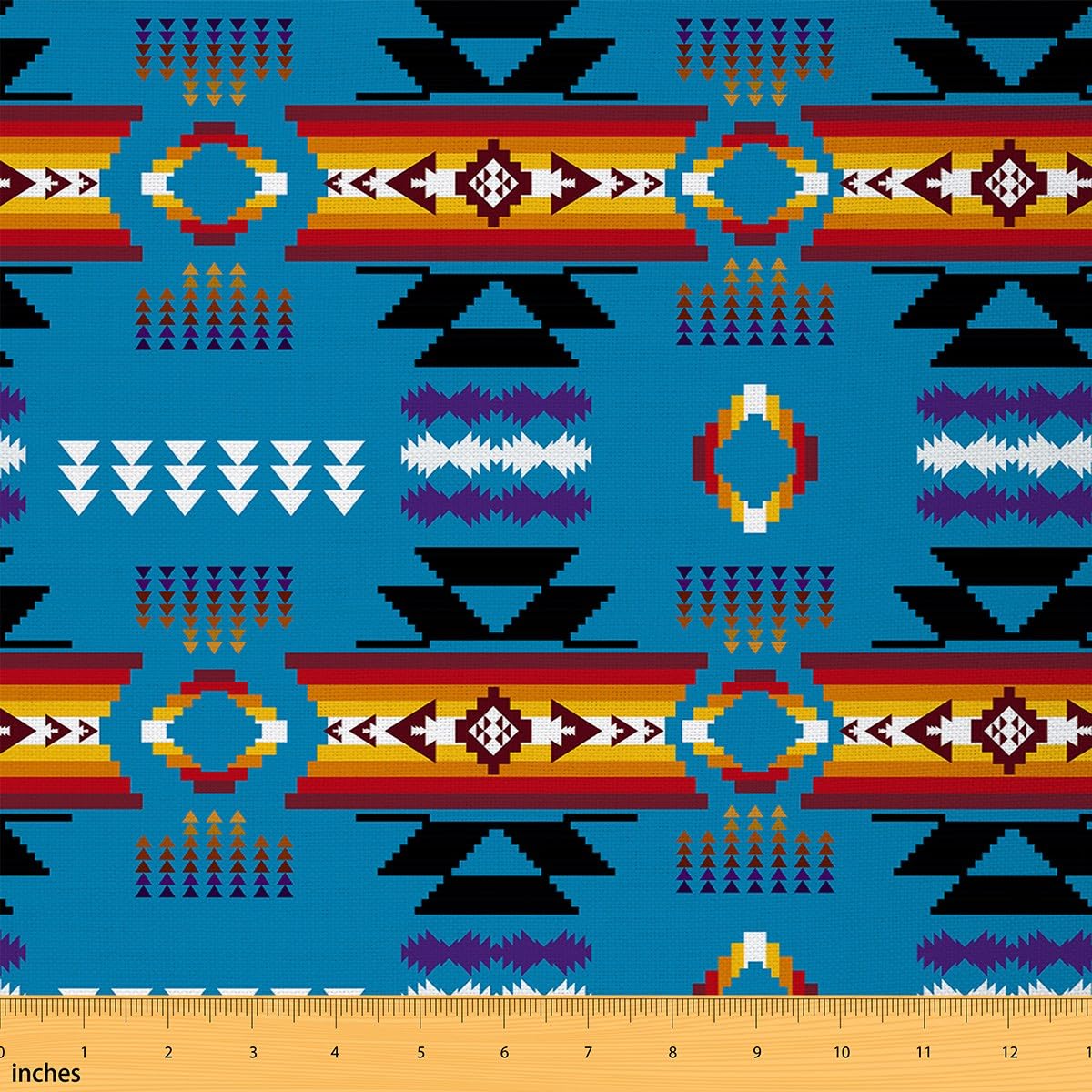 Tribal Aztec Fabric by The Yard, Boho Upholstery Fabric, Retro Exotic American Southwestern Exotic Ethnic Decorative Fabric Orange Blue Black Abstract Geometric Native Waterproof Fabric, 5 Yards