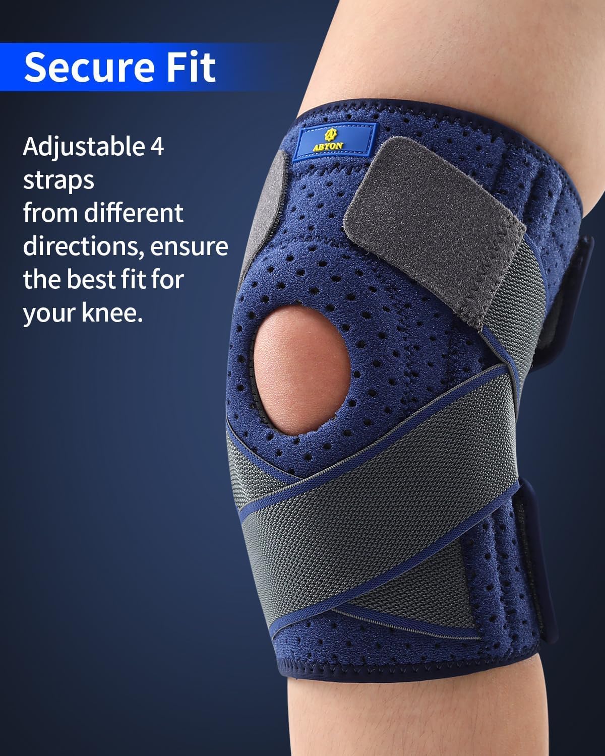 ABYON Ginocchiera Ortopedica, Regolabile Tutore Ginocchio con Stabilizzatori Laterali Rotulea Supporto Sportiva per Uomo e Donne Legamenti Rotula Menisco Artrite (L/XL)