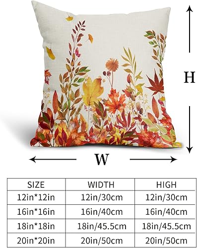 Miniatura 4 de Sweetshow Juego de 2 fundas de almohada de hojas de otoño de 20 x 20 pulgadas de color naranja quemado, juego de 2 fundas de almohada de arce otoñal