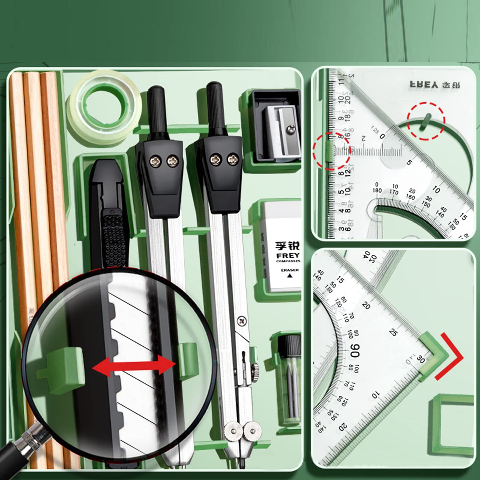 Compasso Scuola Media Set Con Compasso, 10 Pezzi Geometry E Bussola Set Di Scuola Set Di Righelli - Foto 9