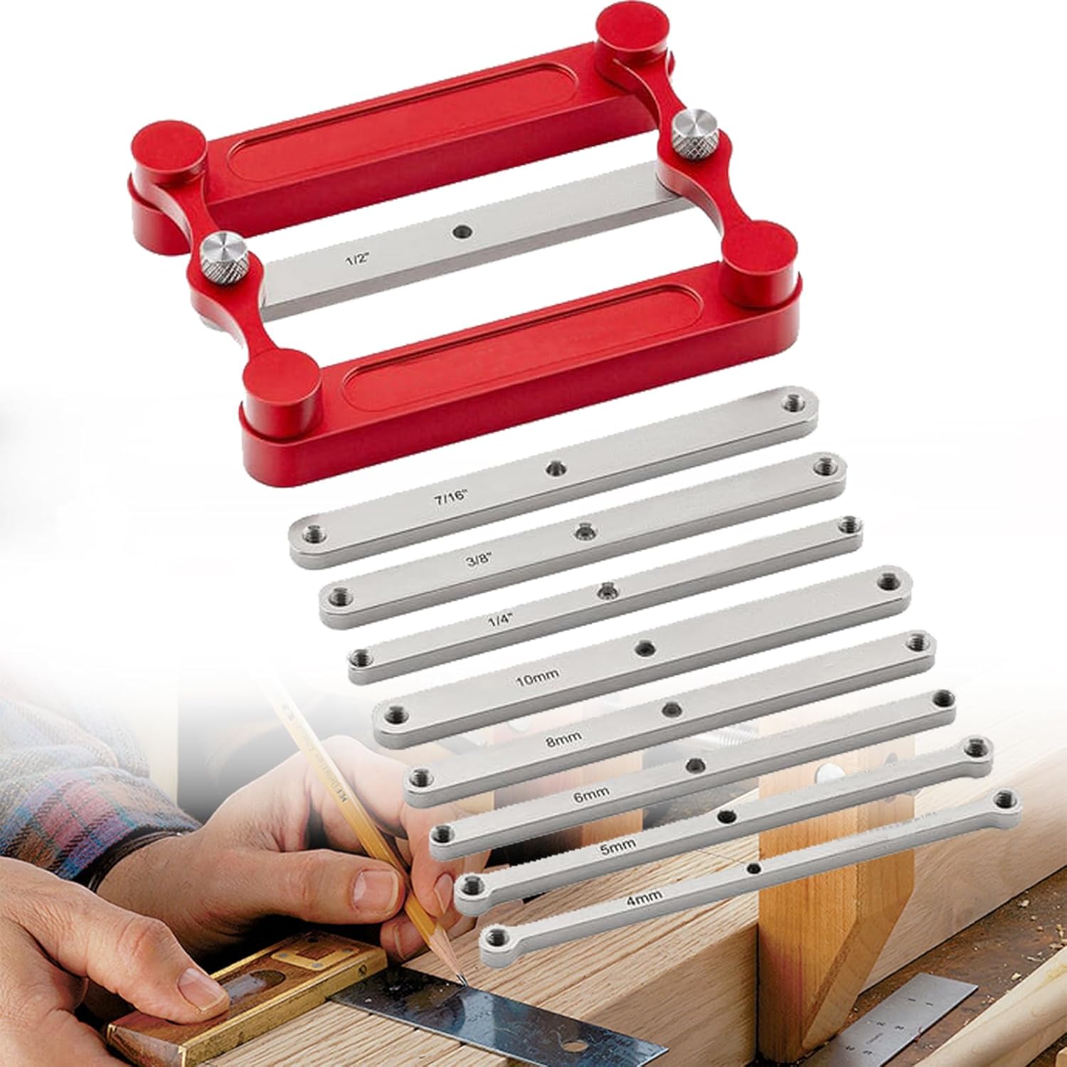 Center Gauge, Woodworking Center Scribe Offset scribing Centering Tool, can be Replaced with Different Specification Marking Rod (inch+metrication)