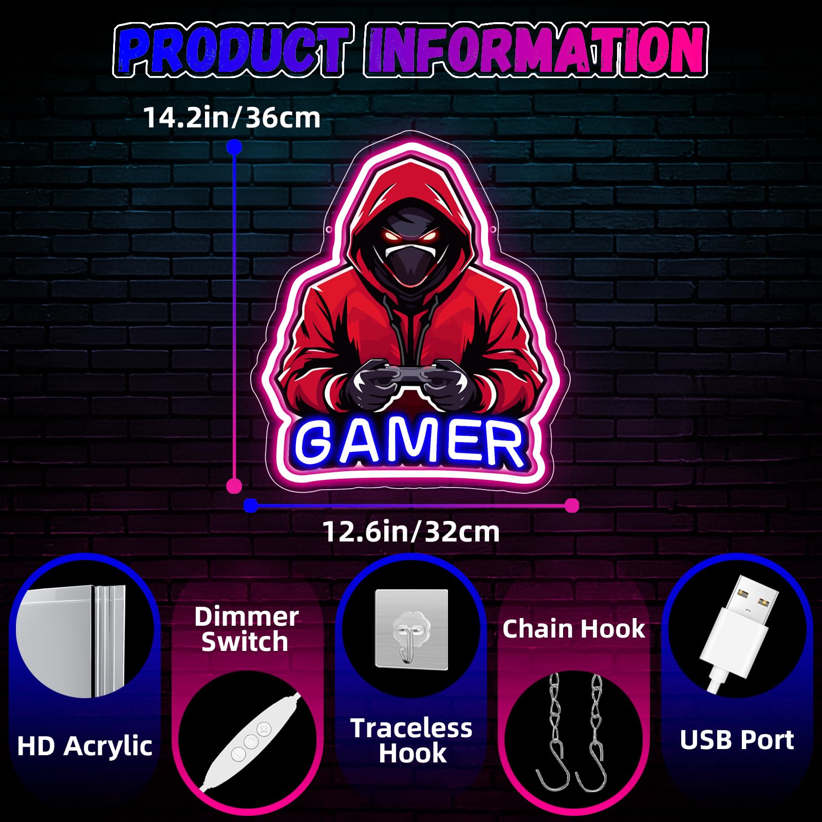 Nsegna Neon Gamer Per Decor Parete,LED Gaming Rosse Regolabile Per Camera Da Letto Sala Giochi Man Cave Camera Ragazzi,LED Moderna Regalo Per Giocatori Adolescenti,Alimentazione USB（14.2"*12.6"）