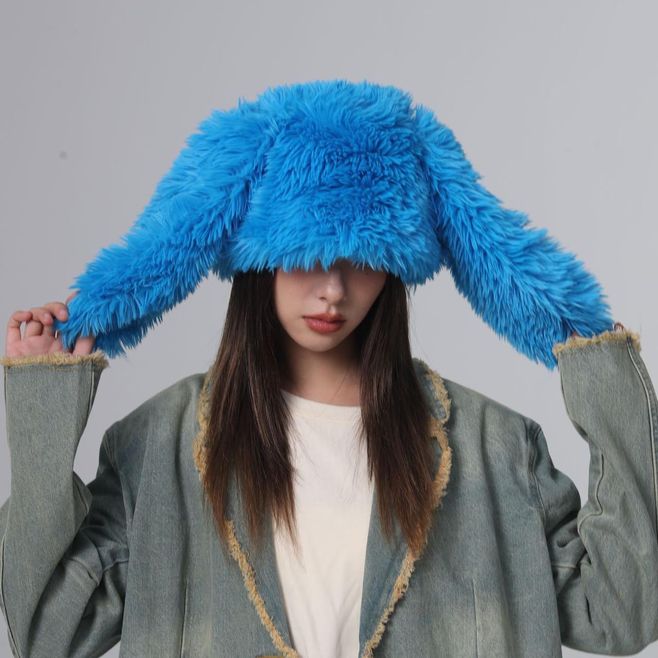 Fluffy Bunny Ear Beanie Y2K Faux Fur Hat with Long Ears Cute Warm Plush Hat - Image 4