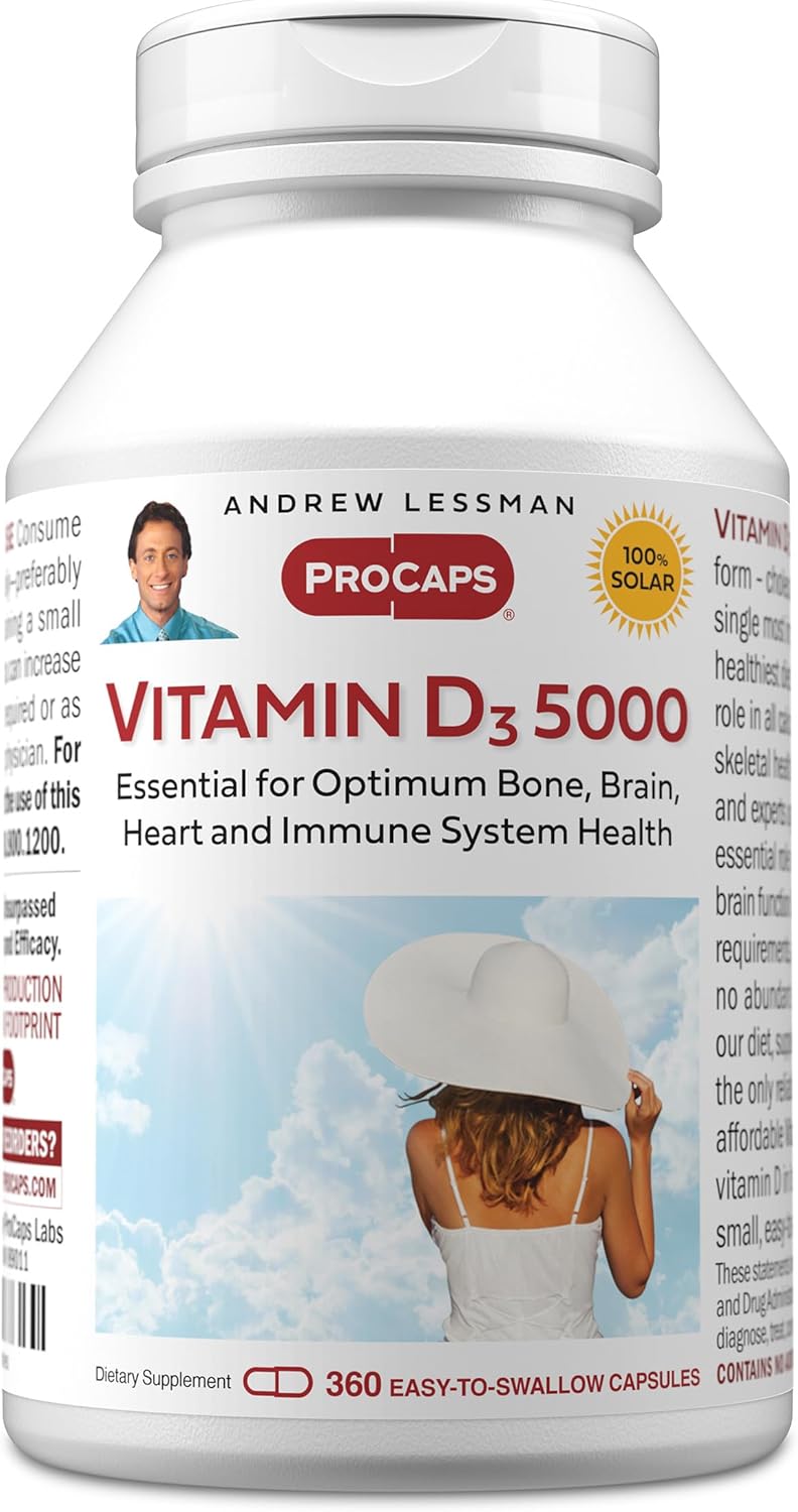 ANDREW LESSMAN Vitamin D3 10,000 IU 360 Capsules - High Potency, Essential for Calcium Absorption, Supports Bone Health, Healthy Muscle Function, Immune System, More. Small Easy to Swallow Capsules