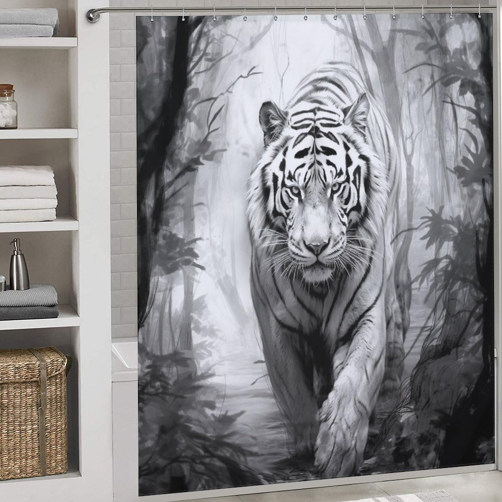 Rideau de douche tigre lavable en machine et tissu anti-moisissure