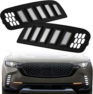 Switchback White/Amber LED Front Bumper Fog Light DRL Amber Sequential Turn Signal Feature Compatible with Mazda CX-50 CX50 2023 2024 Replacement Front Bumper Trim