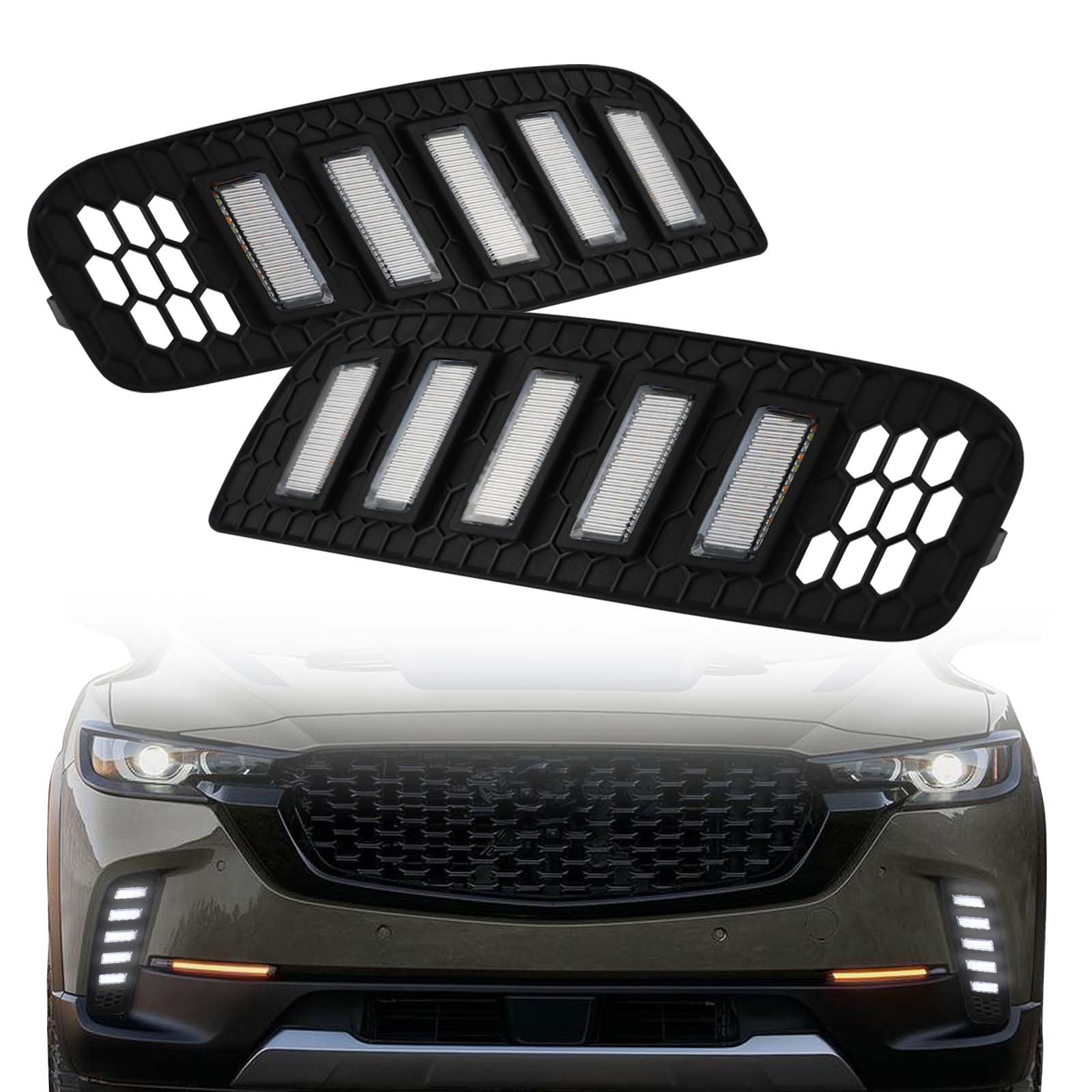 PGTOPONE Switchback White/Amber LED Front Bumper Fog Light DRL Amber Sequential Turn Signal Feature Compatible with Mazda CX-50 CX50 2023 2024