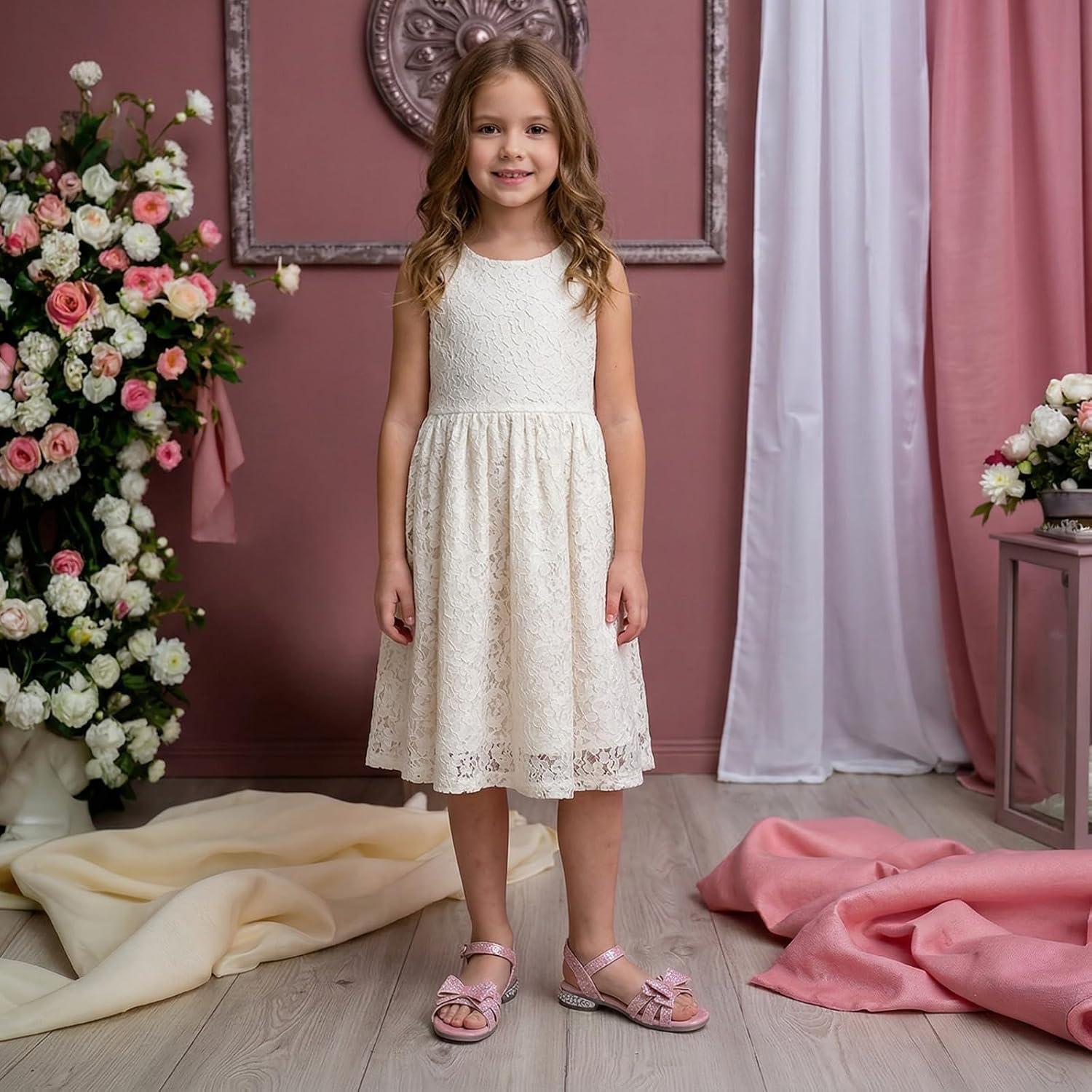 Girls Dress Sandals Glitter Bow Open Toe Low Heel Shoes Party Wedding for Toddler Little Big Kid