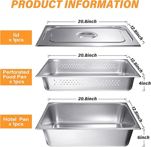 Miniatura 2 de Paquete de 3 sartenes de hotel de tamaño completo con tapa incluye sartén de tamaño completo de 4 pulgadas perforada de 6 pulgadas cubierta de mesa