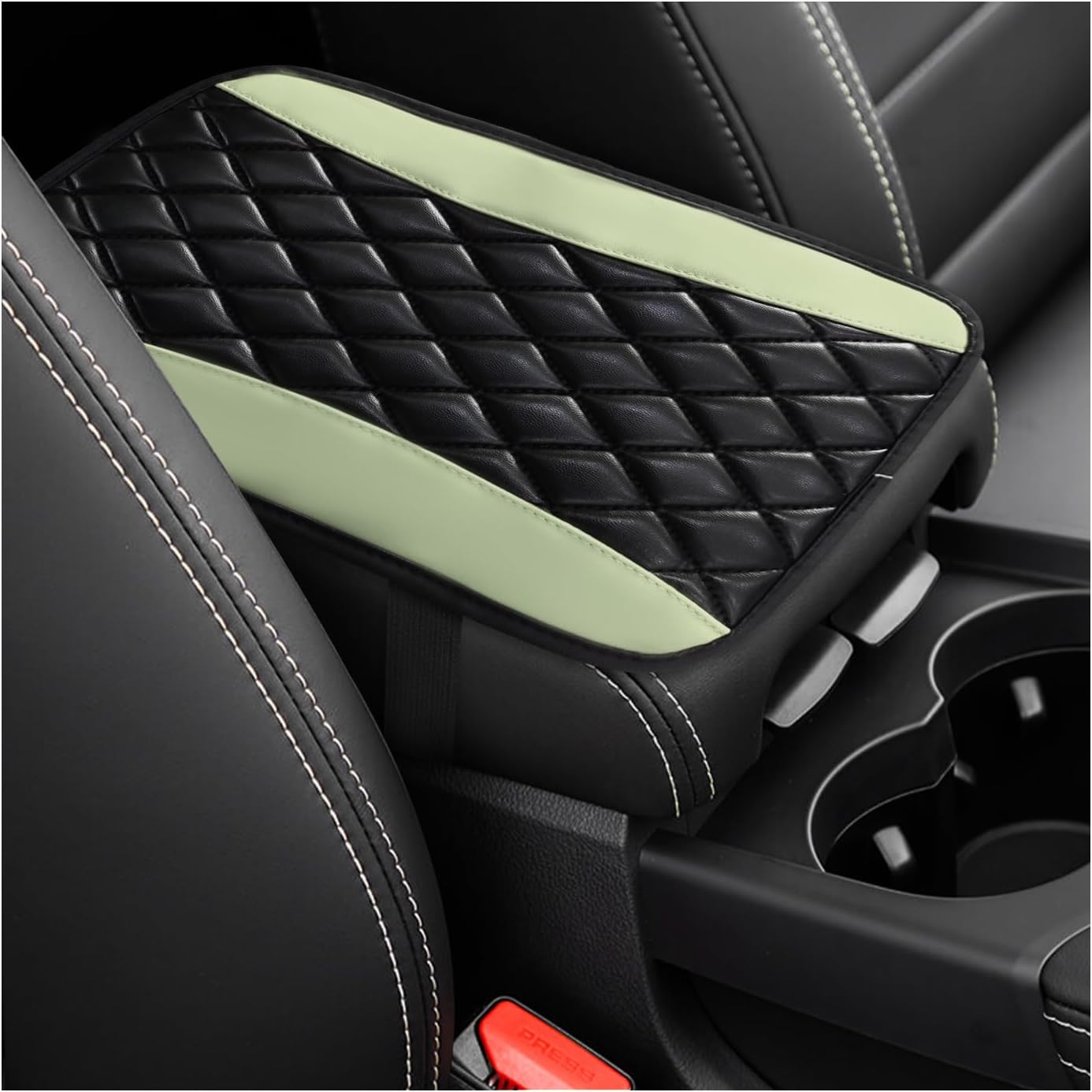 Dickno Car Center Console Cushion Pad, Universal Leather Waterproof Armrest Seat Box Cover, Comfortable Auto Armrest Cover Protector, Car Interior Decor Accessories for Most Vehicles (Green)