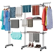 Airer Clothes Drying Rack 3 Tier Expandable Stainless Steel Standing Laundry Racks Grey