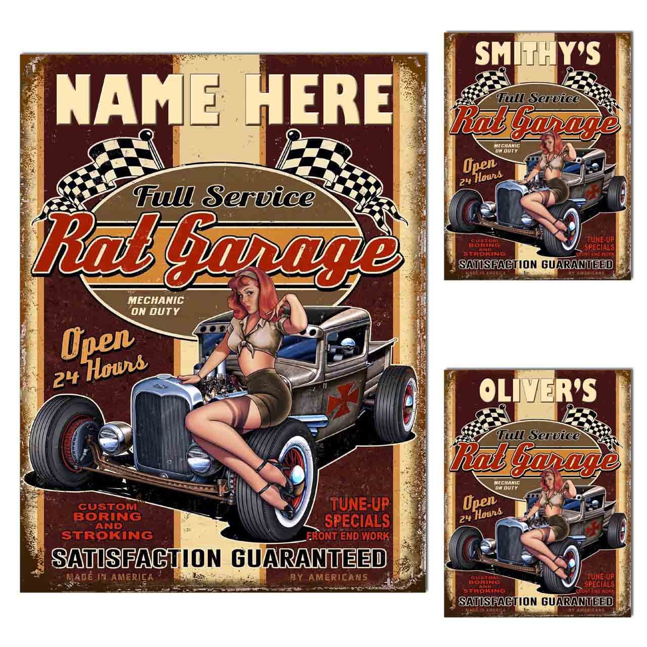 Metal Tin Sign Plaque Poster Print Personalised Garage Sign Gift Dad Mum Man Cave Shed Home Bar Tiki Bar Fathers Day S1 (10x8 inches (Approx) 25cmx20cm, Rat Garage)