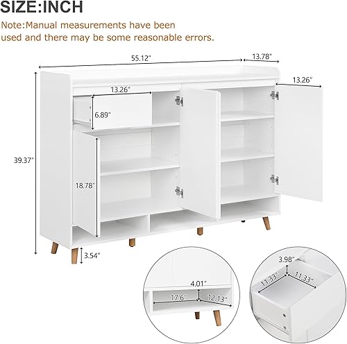 Vista 9 de Armario de zapatos independiente con 4 cajones abatibles, moderno organizador de almacenamiento de zapatos de 2 niveles con cajones, zapatero 4