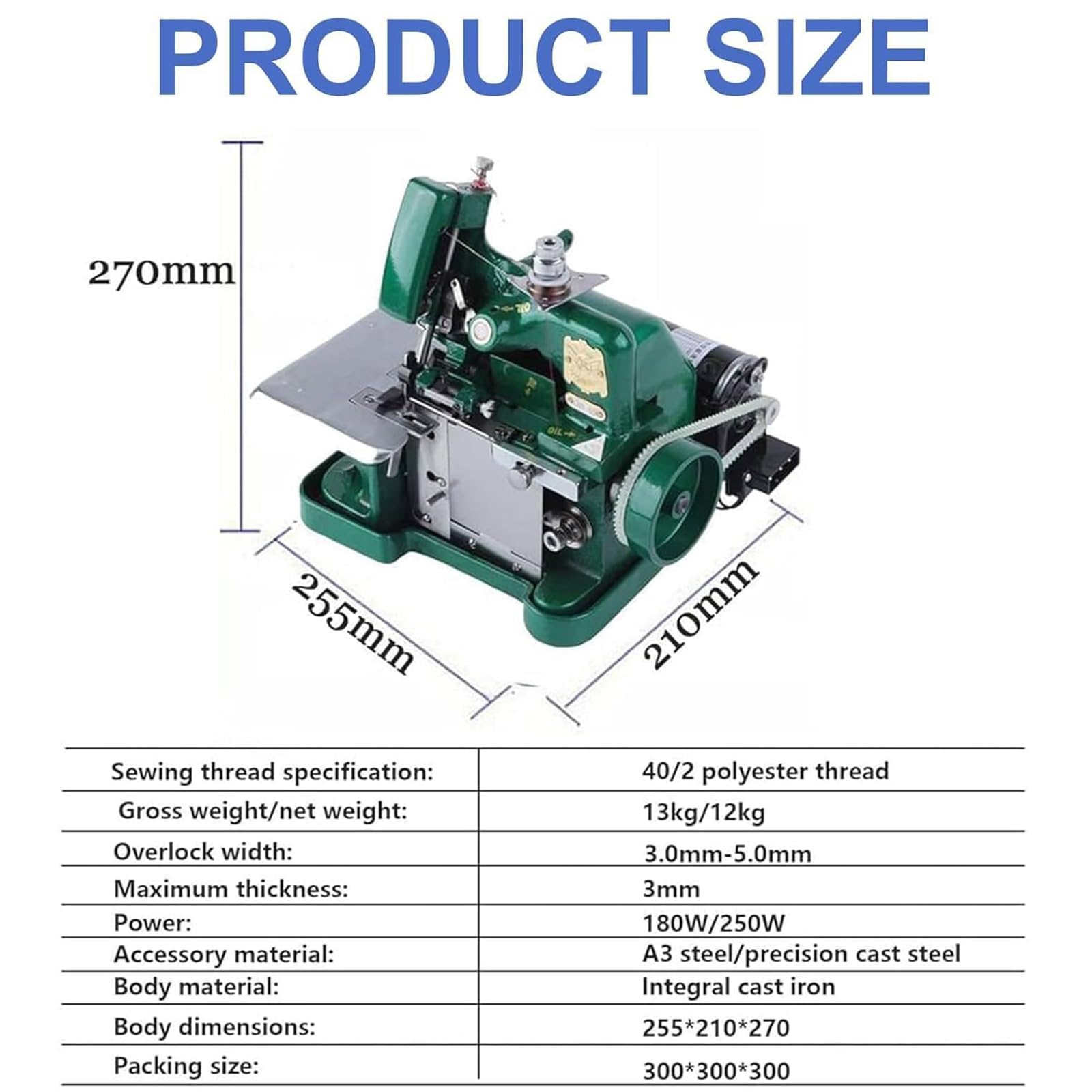 Overlock Serger Machine 3000 SPM High Speed 3-nitkowy overlocker, regulowana szerokość ściegu 3,0-5,0 mm, wytrzymała metalowa rama do grubych tkanin