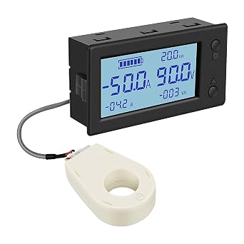 AiLi Battery Monitor DC 300V 100A, No Shunt Required Hall Effect Voltmeter Ammeter Gauge, 0-999Ah Battery Capacity Tester with STN LCD for RV Solar Golf Cart Marine Off-Grid