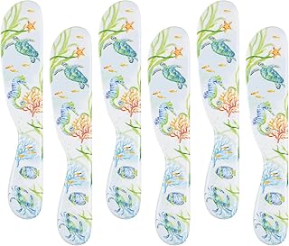 UPware Sea Life Serenade Cheese Spreader Set, Melamine Multipurpose Butter Spreaders for Cream, Cheese, Jelly, Mayo, Frosting, and Sandwich, Multicolor, 6 Inch, Set of 6