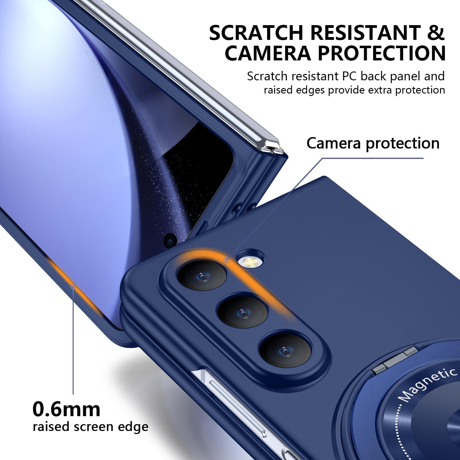 Magnetic Case for Galaxy Z Fold 4 with Rotatable Stand, Matte PC Case for Women Men Girls Boys Drop Protection Shockproof Slim Fit Durable Cover for Galaxy Z Fold 4, Deep Blue 13.19