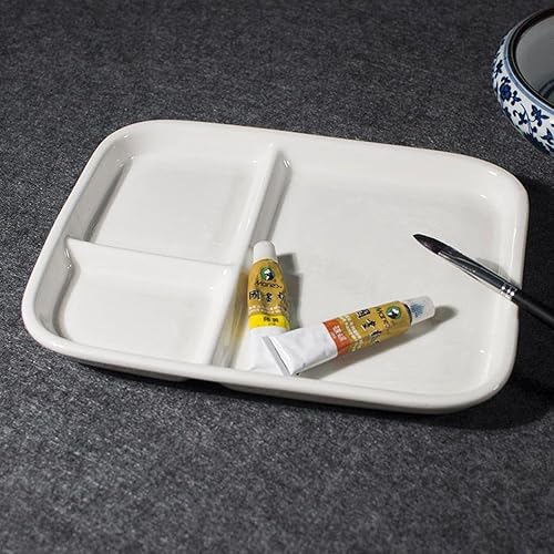 Miniatura 2 de Paleta de acuarela de porcelana de 10 x 7 pulgadas, bandeja de mezcla de cerámica, rectangular, paleta de pintura para pintores, gouache