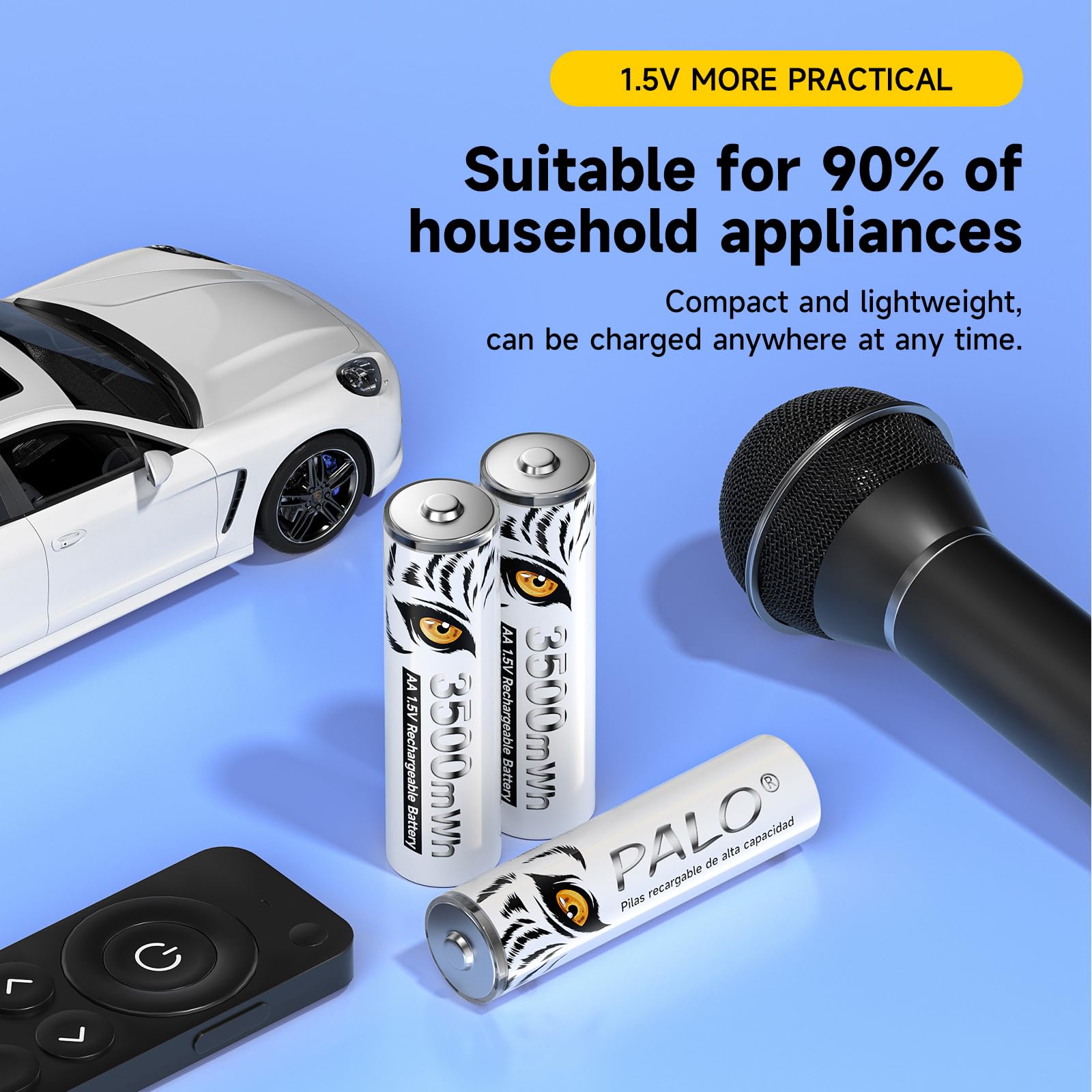 Pilas AA de Litio Recargables 1,5 V 3500 mWh, Pilas AA de Carga rápida con Estampado de Tigre, Baja autodescarga con luz de Carga, más de 1500 Ciclos, 12 baterías con Caja de batería