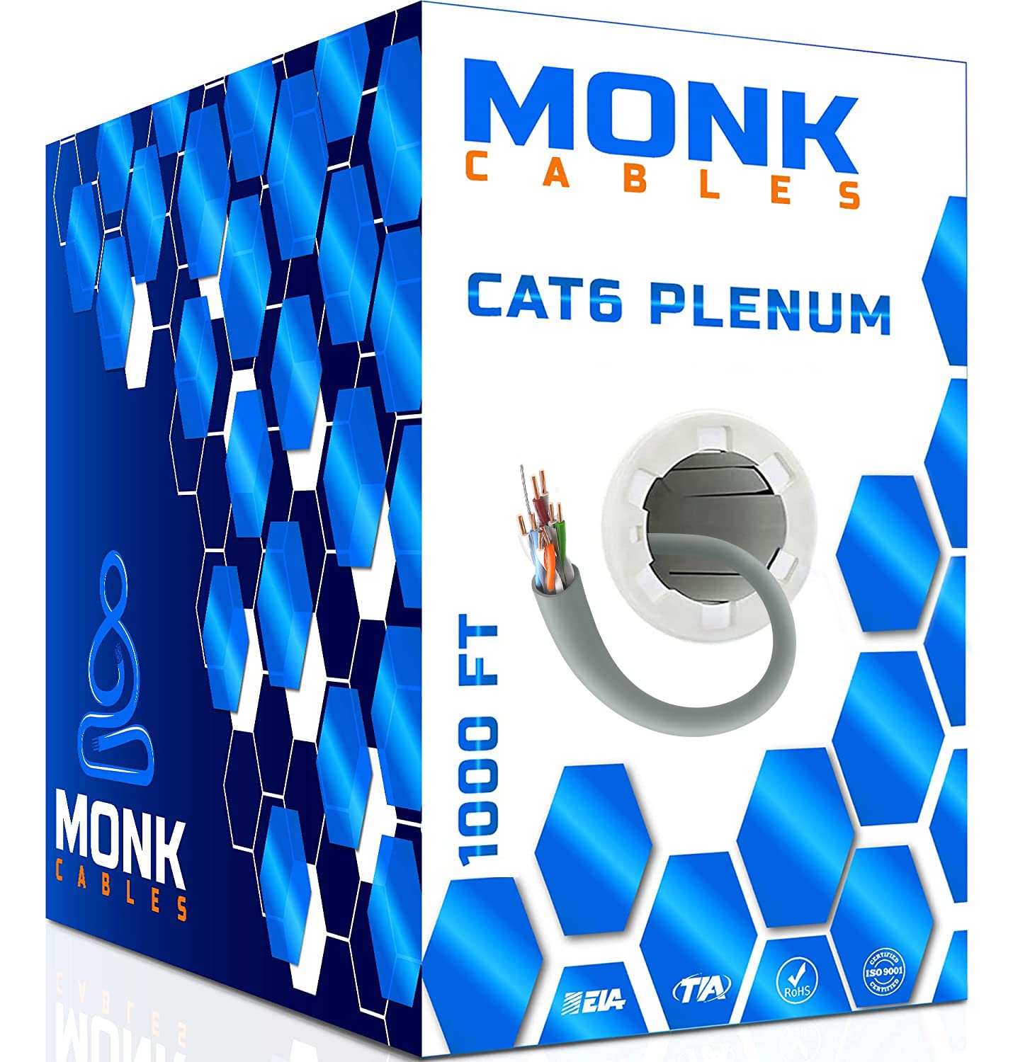 MONK CABLES | CAT6 Plenum Cable 1000ft | UTP, 23AWG, 550MHz | DSX-8000 Certified | Most Certified Cable of The Whole Market (Grey)