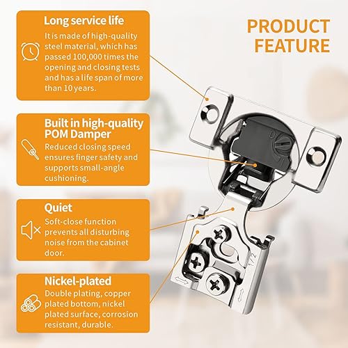 Miniatura 5 de Paquete de 10 bisagras ocultas 4D superpuestas de 12 pulgada para puerta de marco facial, velocidad de cierre ajustable, bisagras de cierre