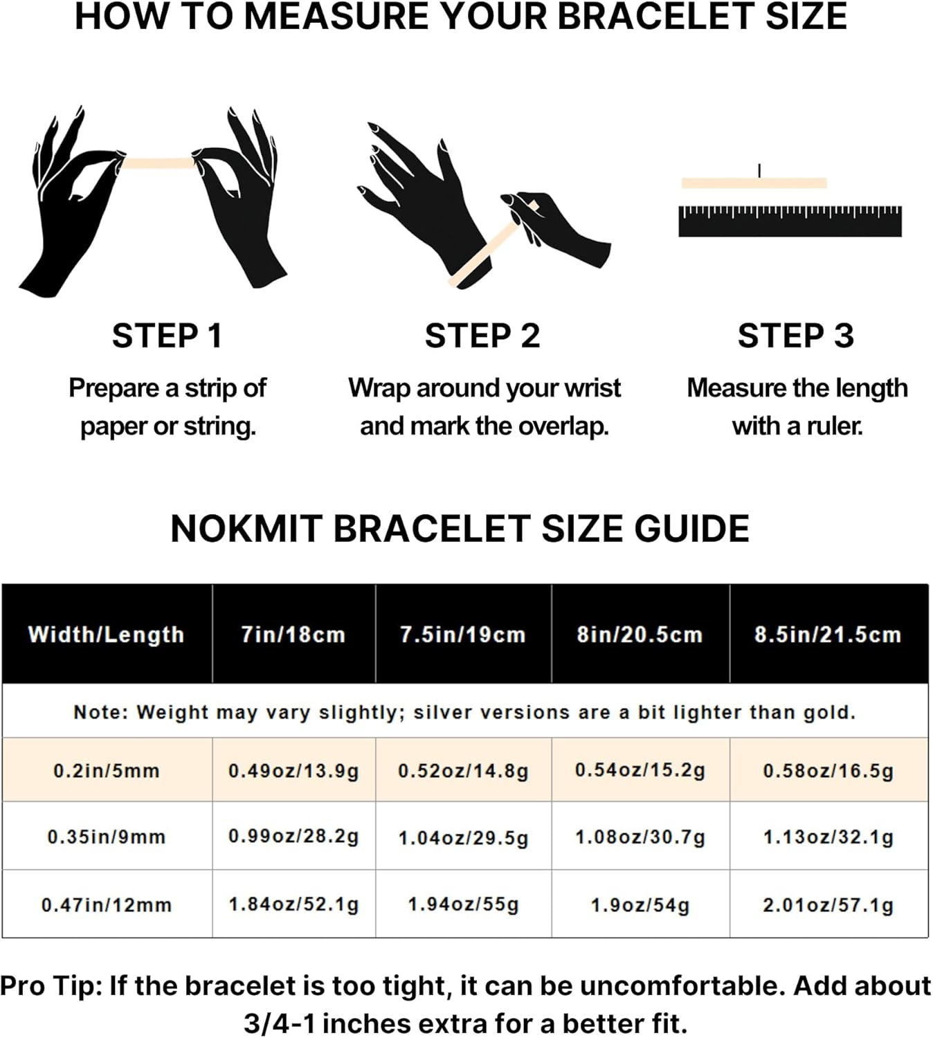 NOKMIT Stainless Steel Cuban Link Bracelet for Men & Women, 5mm/9mm/12mm Width, 7"/7.5"/8"/8.5" Length, Dainty 14K Gold Silver Chunky Curb Chain Bracelets Hip Hop Jewelry, Unisex Gifts - Image 3