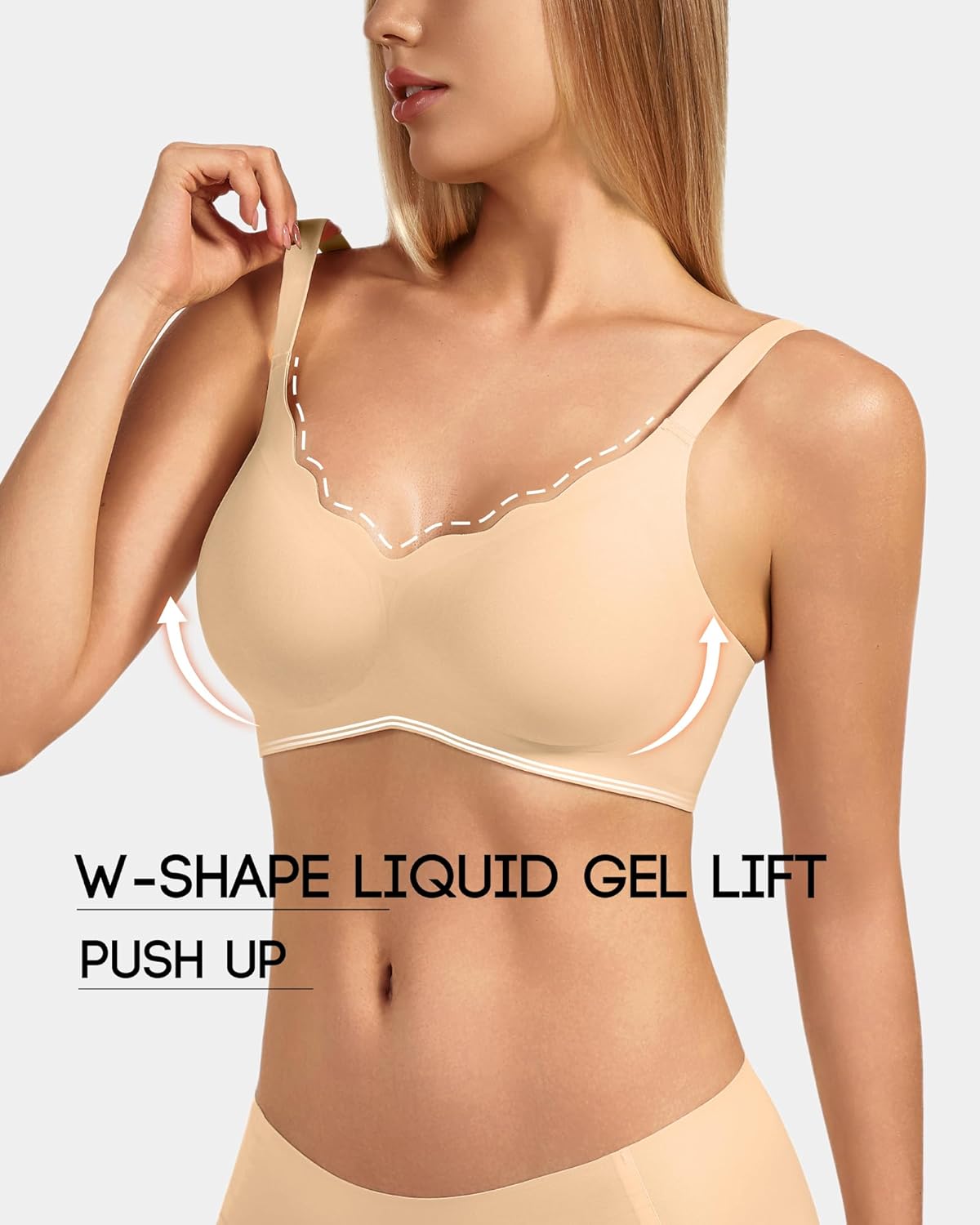 Women's Scalloped Jelly Comfort Wireless Bra - Breathable for Support, No Underwire Push Up Seamless T-Shirt Bralette - Image 2