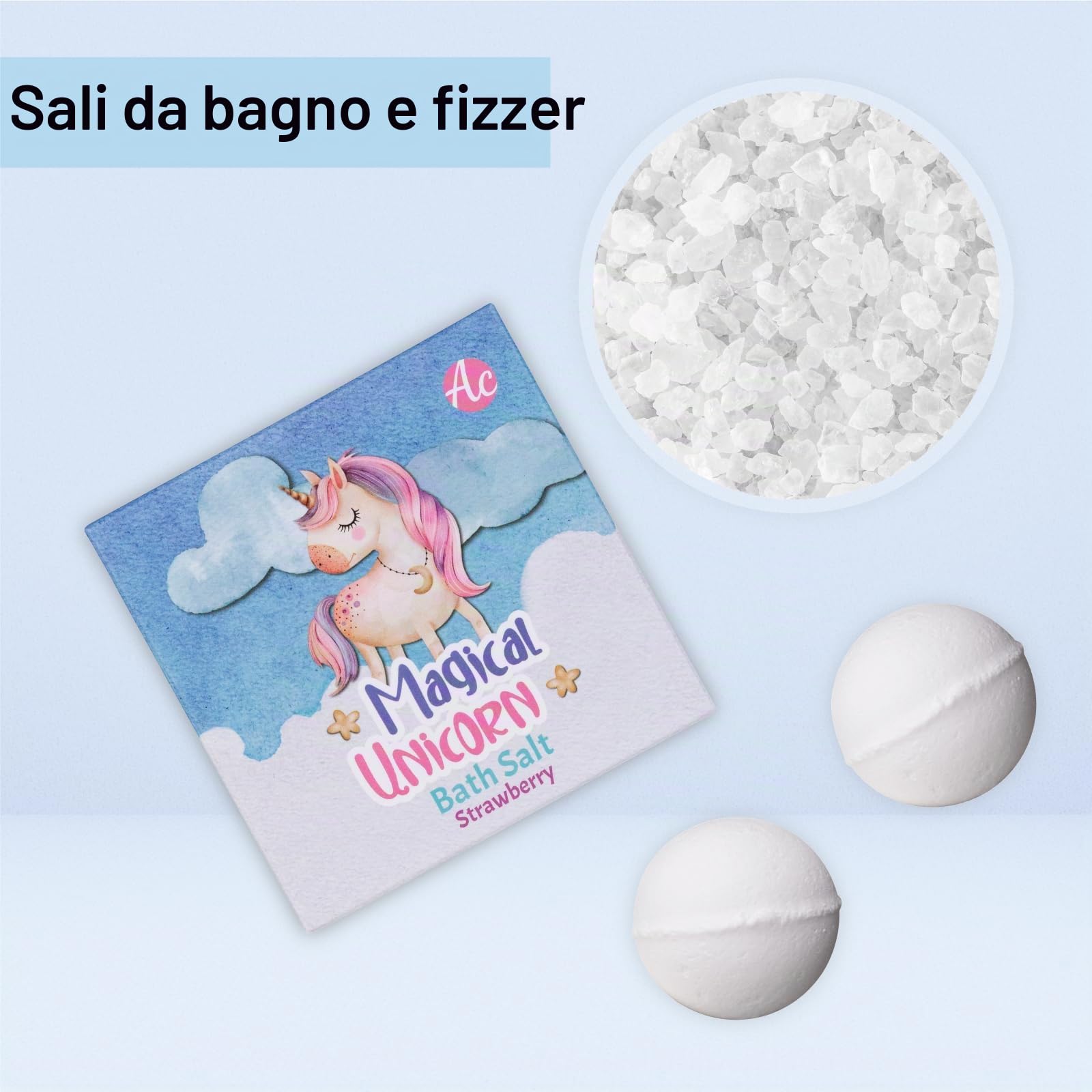 Accentra – Set regalo Magic Unicor per ragazze e donne – Set doccia 6 pezzi con bagno di schiuma, bomba da bagno, gel doccia, lozione per il corpo e altro ancora – Set per la cura con fragola e