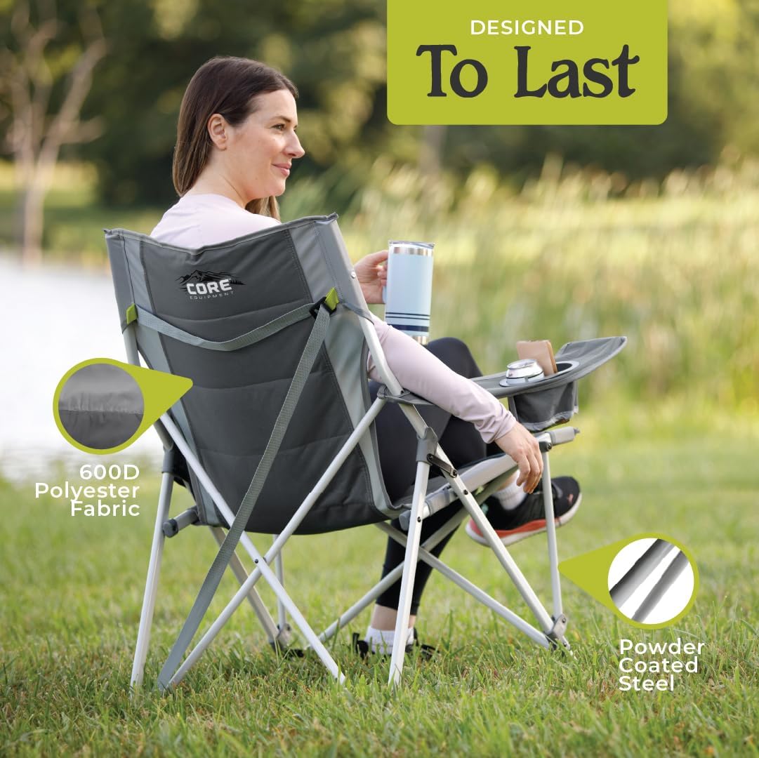 CORE Extra Large Tension Chair | Foldable Chair with Cupholders for Indoor Home or Outdoor Camping | Perfect for Concert Seat, Sports, Beach, Travel & Picnic
