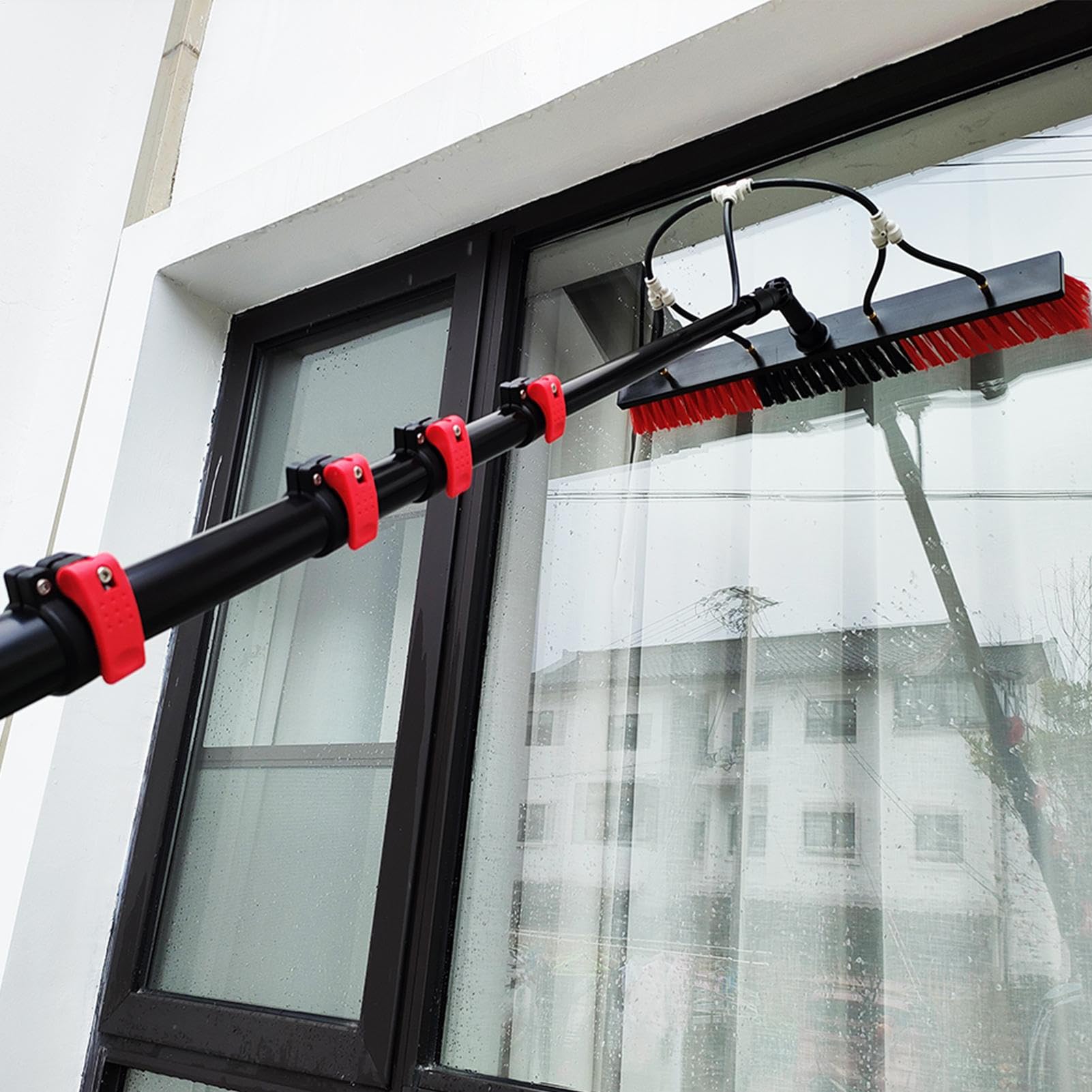 Limpiador de ventanas extensible, limpiador de ventanas de gran alcance, cepillo de lavado con mango telescópico, kit de limpieza de paneles solares, equipo de limpieza de ventanas alto ajustable para