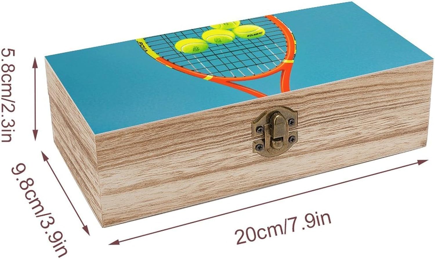 Wooden Treasure Chest Boxes for Keepsake Storage, Vintage Jewelry Box Funny Tennis Racquets And Tennis Balls Wood Storage Box, Memory Case for Crafts And Photo Storage, Supplies 7.9'' X 3.9'' X2.3'' image 2