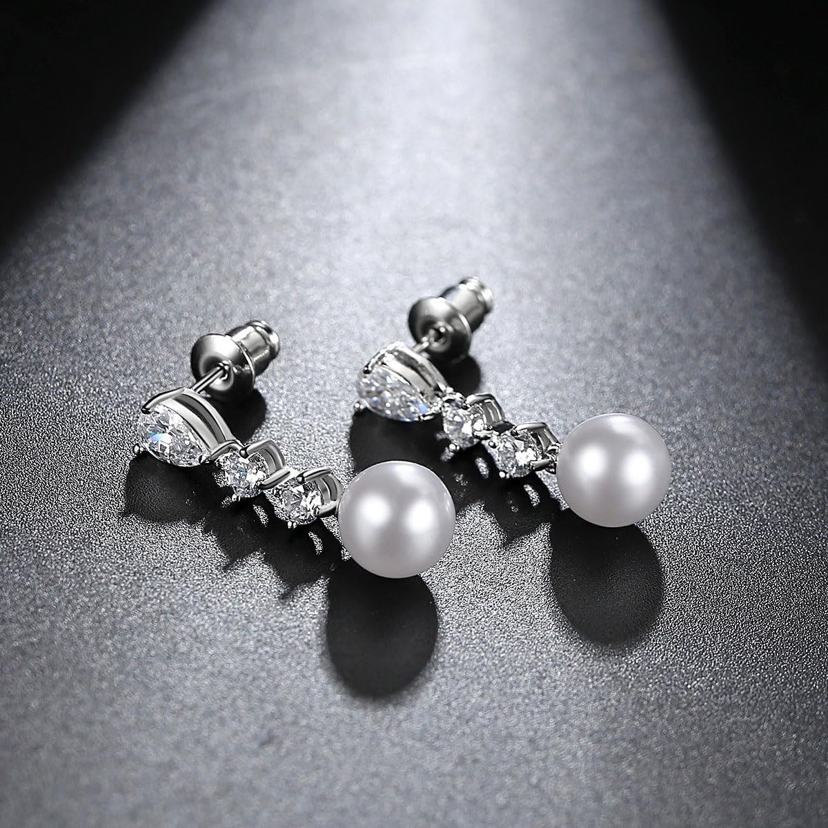 Sterling Silver Pearl Drop Earrings for Women Cubic Zirconia Hypoallergenic Earrings Studs Trendy Bridal Wedding Jewelry - Image 6