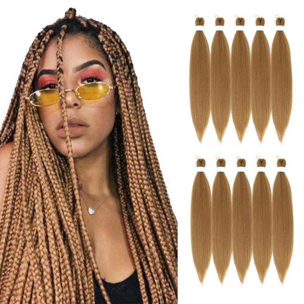 SYbeauty Pre Stretched Braiding Hair Extensions 26 Inch 10 Packs/Lot Synthetic Kanekalon Ombre Braiding Hair Professional Soft Yaki Texture Natural Easy Braid Crochet Hair (26", 27)