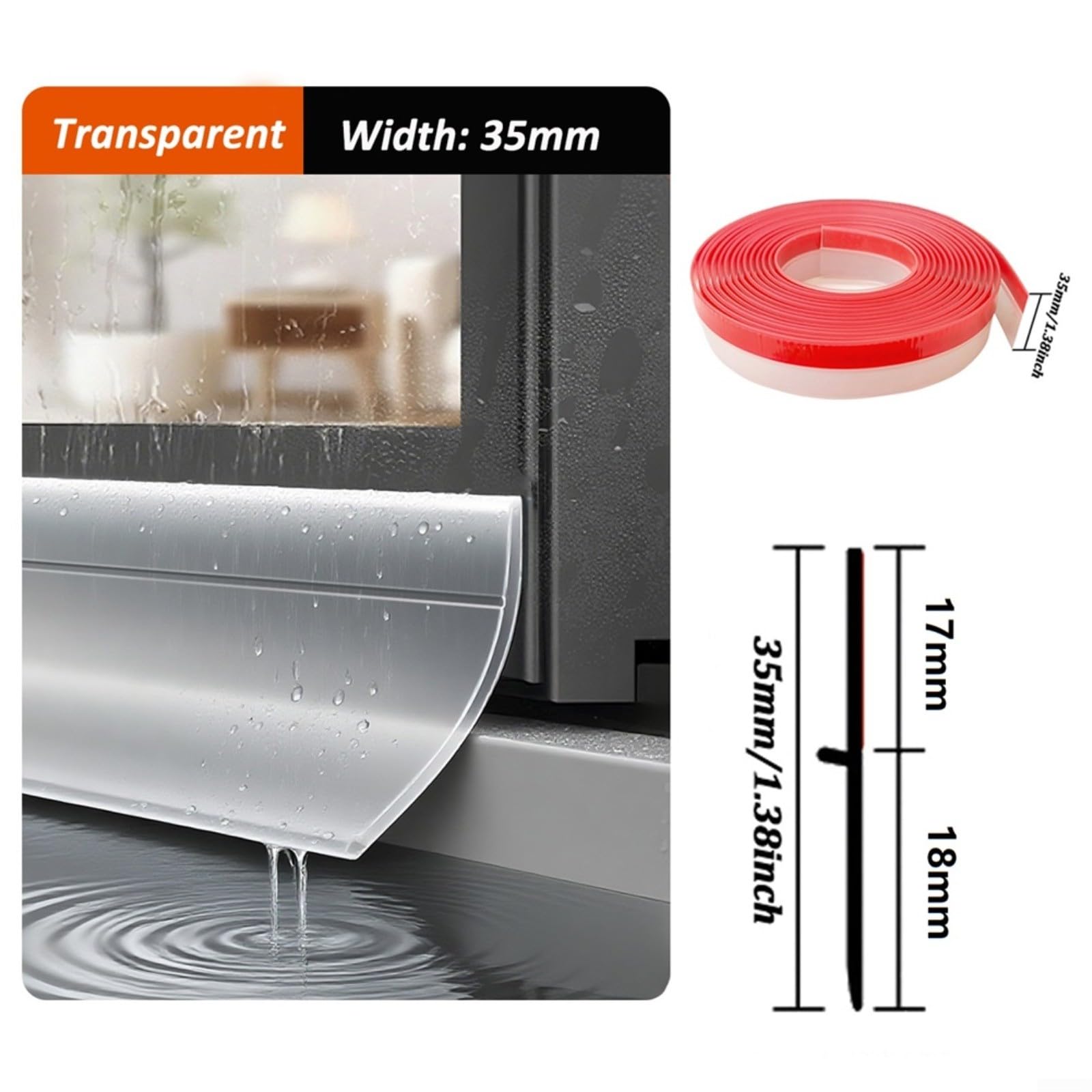 Barriera antipioggia autoadesiva, 300 cm, in gomma flessibile, per finestre e porte, paraspifferi largo 35 mm con profilo angolare per un rapido drenaggio dell'acqua, per auto