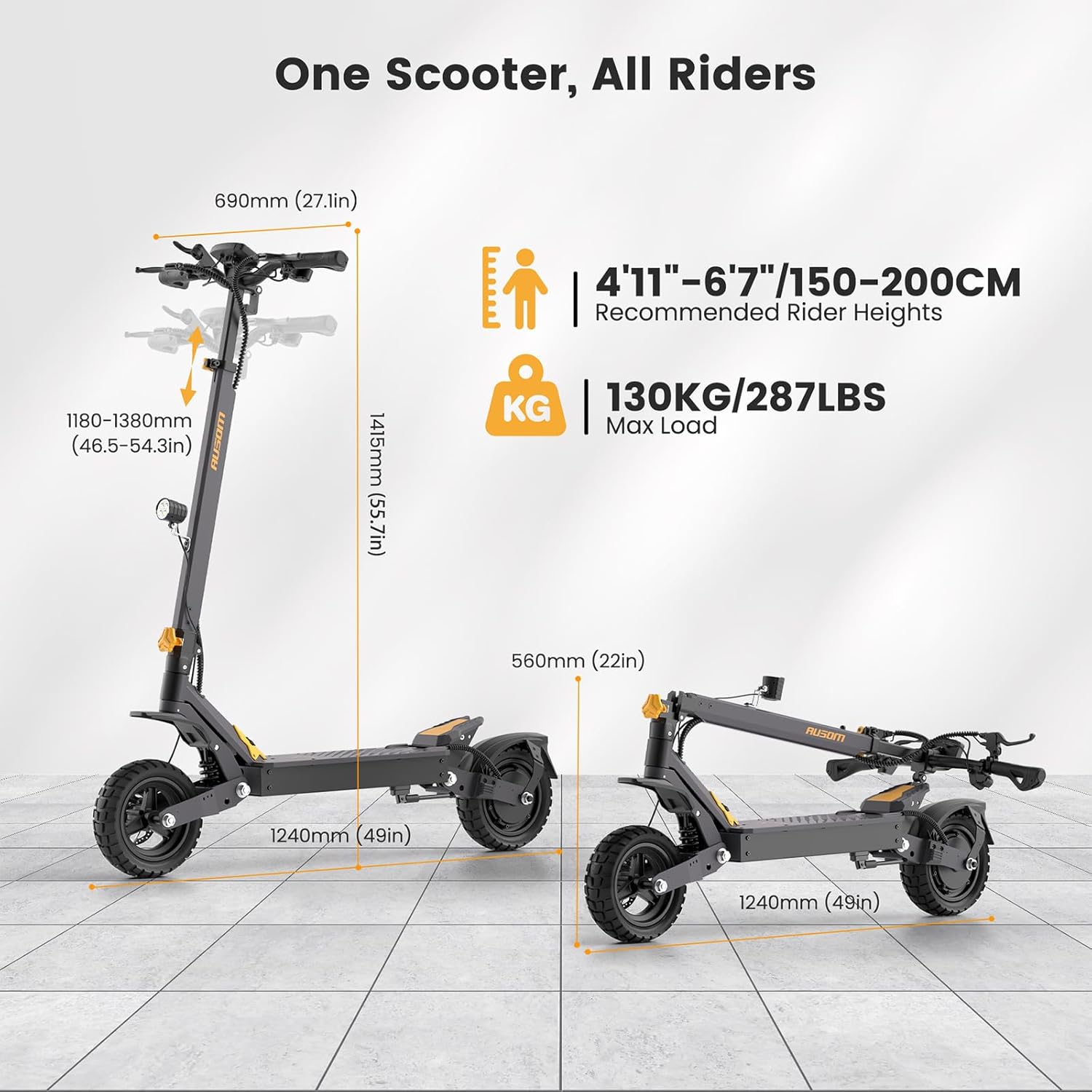 Ausom L1 Electric Scooter dimensions and rider specifications