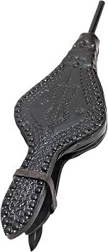 Vintage Moroccan Leather Bellows, Handmade, Approx. 42 x 13 x 19 cm / 17x7, Metal, Leather, Embossed Details