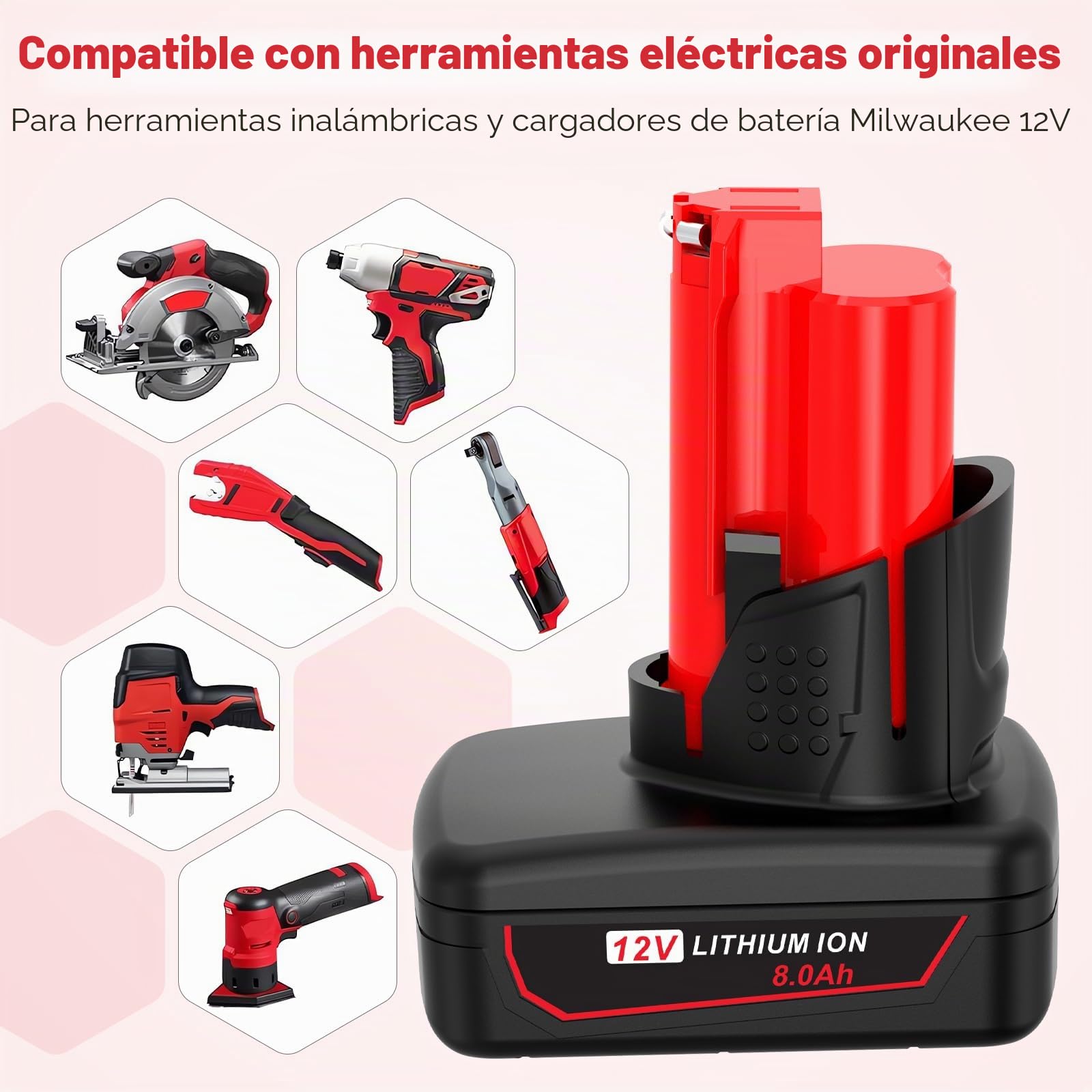 ASUNCELL 2 baterías de iones de litio de 12 V 8 Ah compatibles con Milwaukee M12B 48-11-2411 48-11-2420 48-11-2401 48-11-2402 48-11-2401 batería de repuesto para Milwaukee 12 V M12