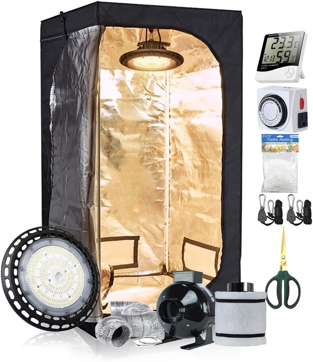 TopoLite AlphaPar 32''x32''x63'' Grow Tent + 100W Full Spectrum UFO Grow Light for Indoor Plant Growing Grow Tent Complete Kit (32''x32 x63 Complete Kit)