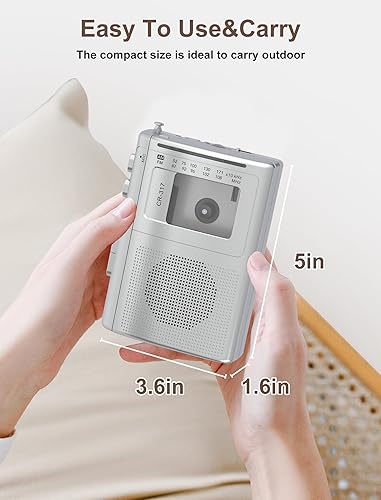 Miniatura 9 de Grabadora de casete con transmisor Bluetooth, Walkman, reproductor de cassette AM FM portátil con altavoz grande, conector estéreo para auriculares,