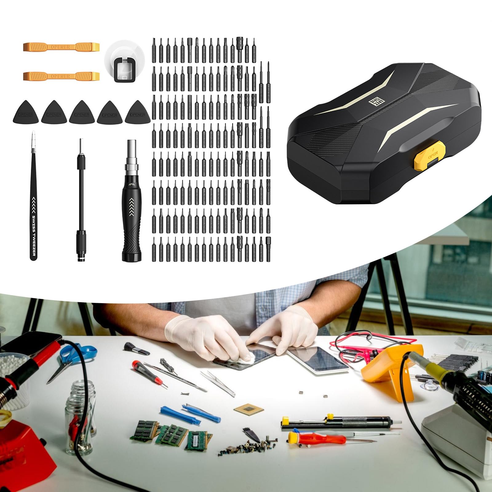 Juego de destornilladores eléctricos, herramienta manual de punta adecuada para computadora, laptop, electrónica, trabajo, profesional, reparación de bricolaje, destornillador portátil con broca
