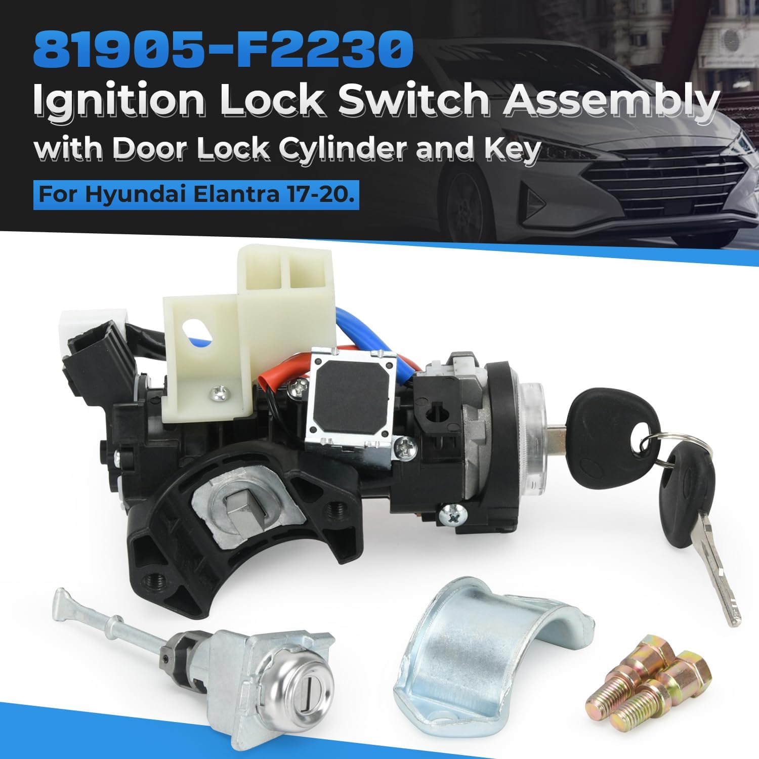 81905-F2230 Ignition Lock Switch Assembly with Door Lock Cylinder and Key for Hyundai Elantra 2017-2020