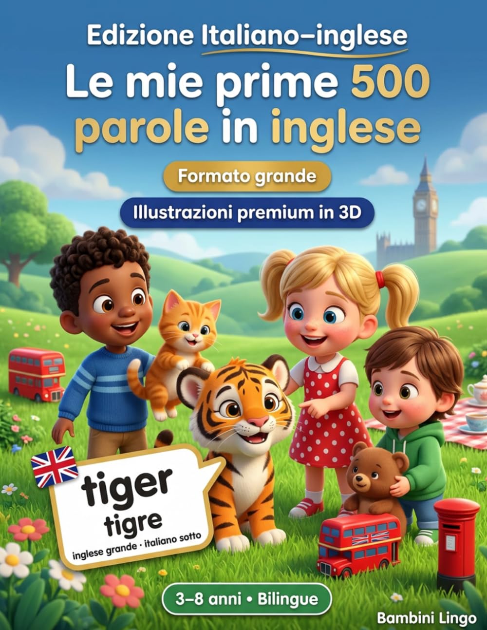 Le mie prime 500 parole in inglese: Un dizionario illustrato bilingue in 3D per bambini da 3 a 8 anni | Primo libro di vocabolario per neonati, asilo, scuola dell'infanzia e giovani lettori