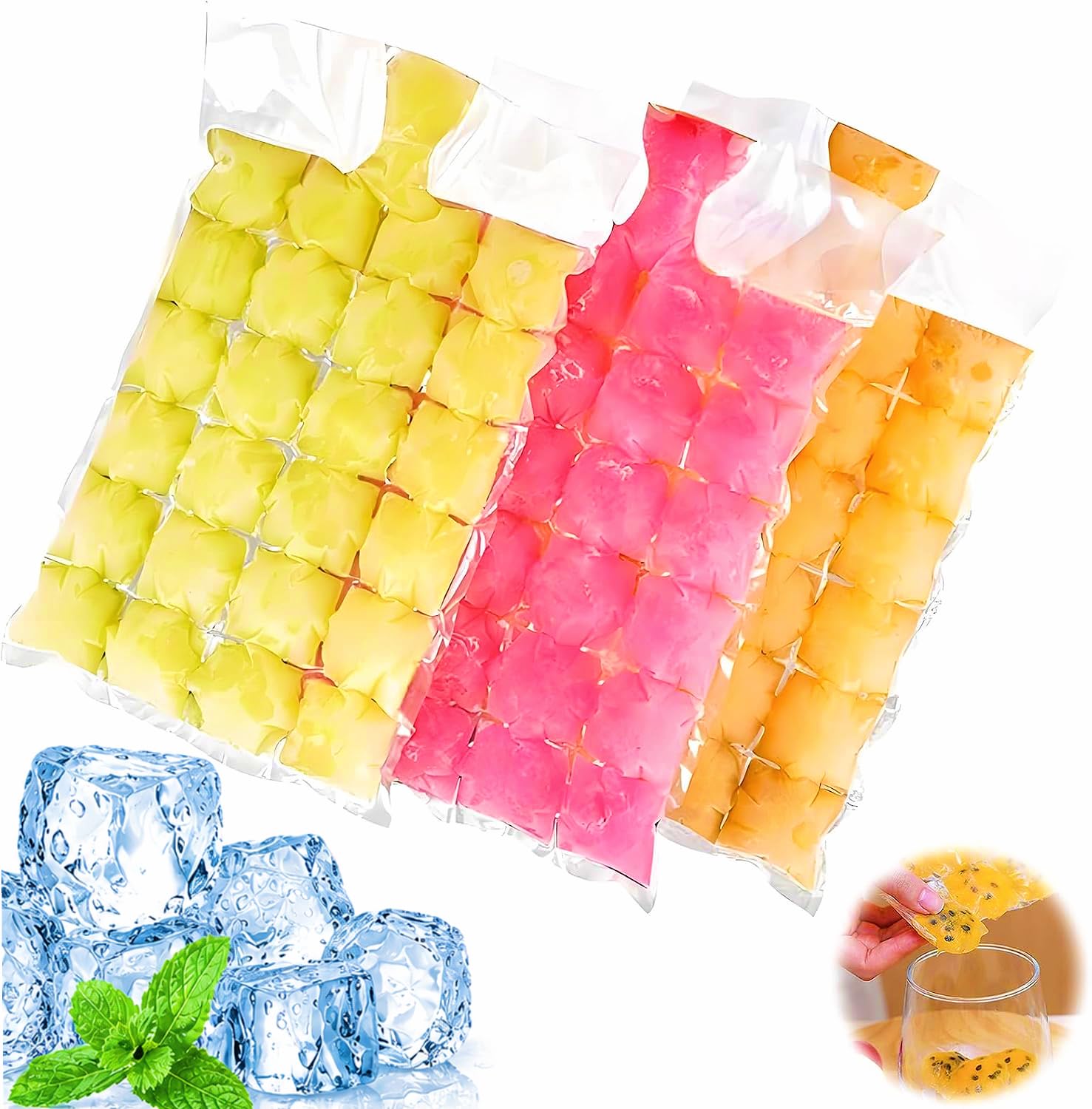Eiswürfelbeutel Einweg 100 Stück, Selbstschließende Eiswürfel Tüten mit ca. 2400 Eiswürfeln, Auslaufsichere Eisbeutel für Gefrierschrank, für Whiskey, Cocktails, Softdrinks