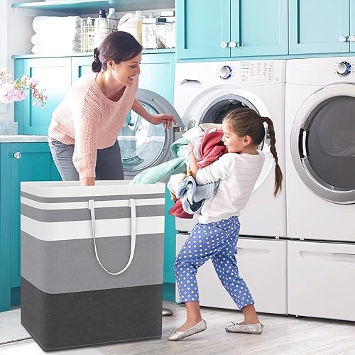 Miniatura 5 de WISELIFE Paquete de 2 cestas de lavandería plegables grandes de 100 litros con asas de fácil transporte cesta de almacenamiento impermeable